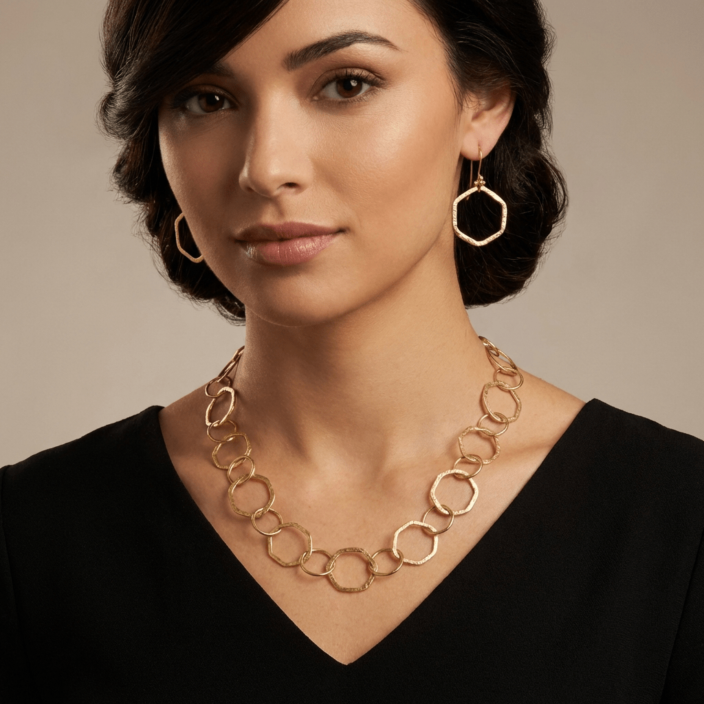 Brushed Gold Vermeil Hexagon Earrings