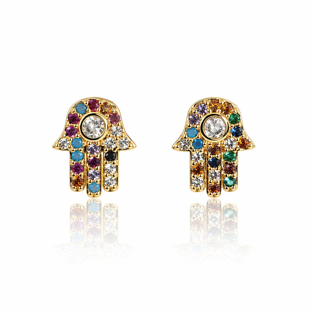 Multicolor Crystal Hamsa Stud Earrings