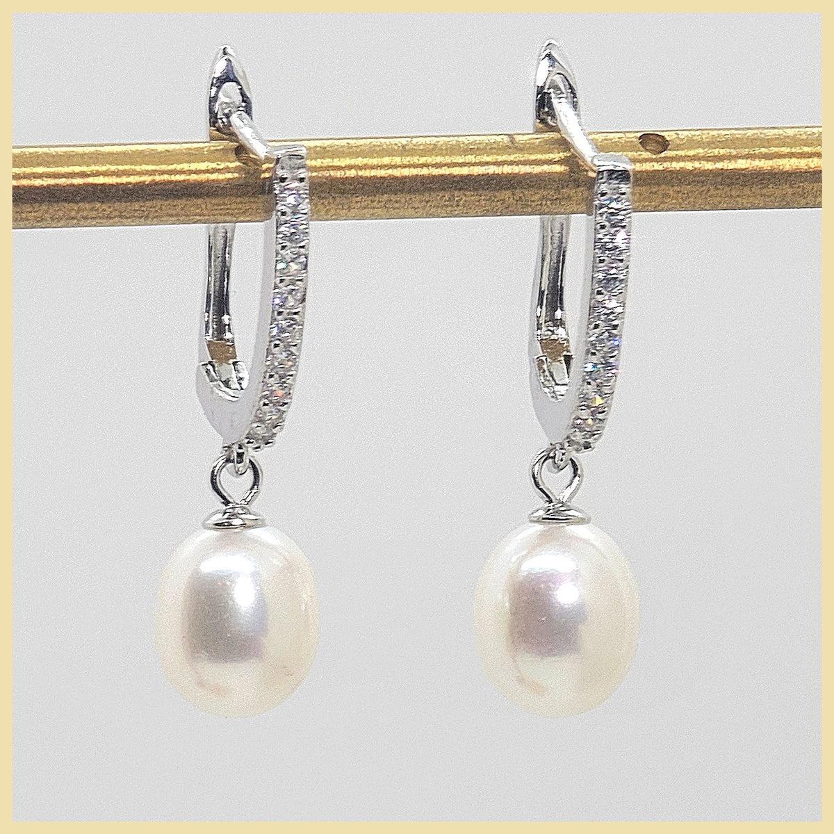 Sterling Pavé Huggies with Cultured Pearl Drop