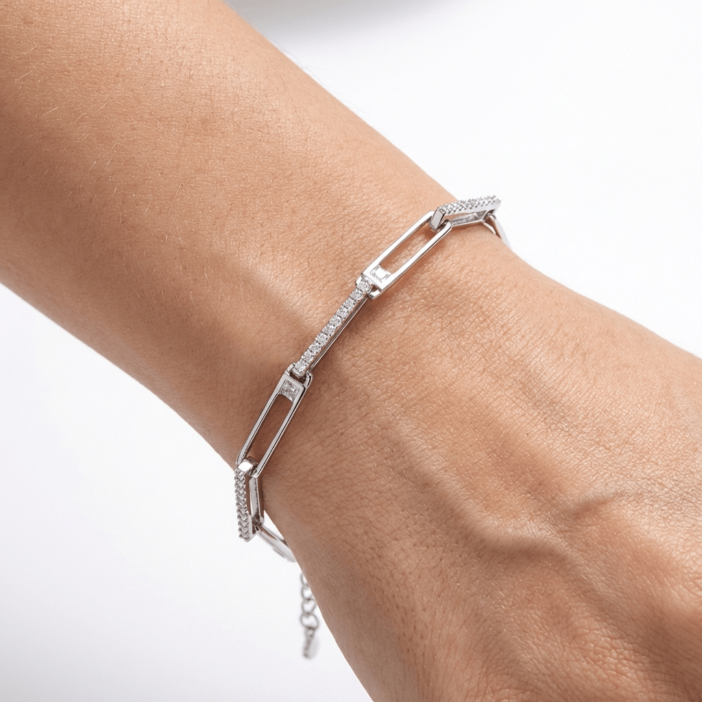 Sterling Pavé Links Bracelet