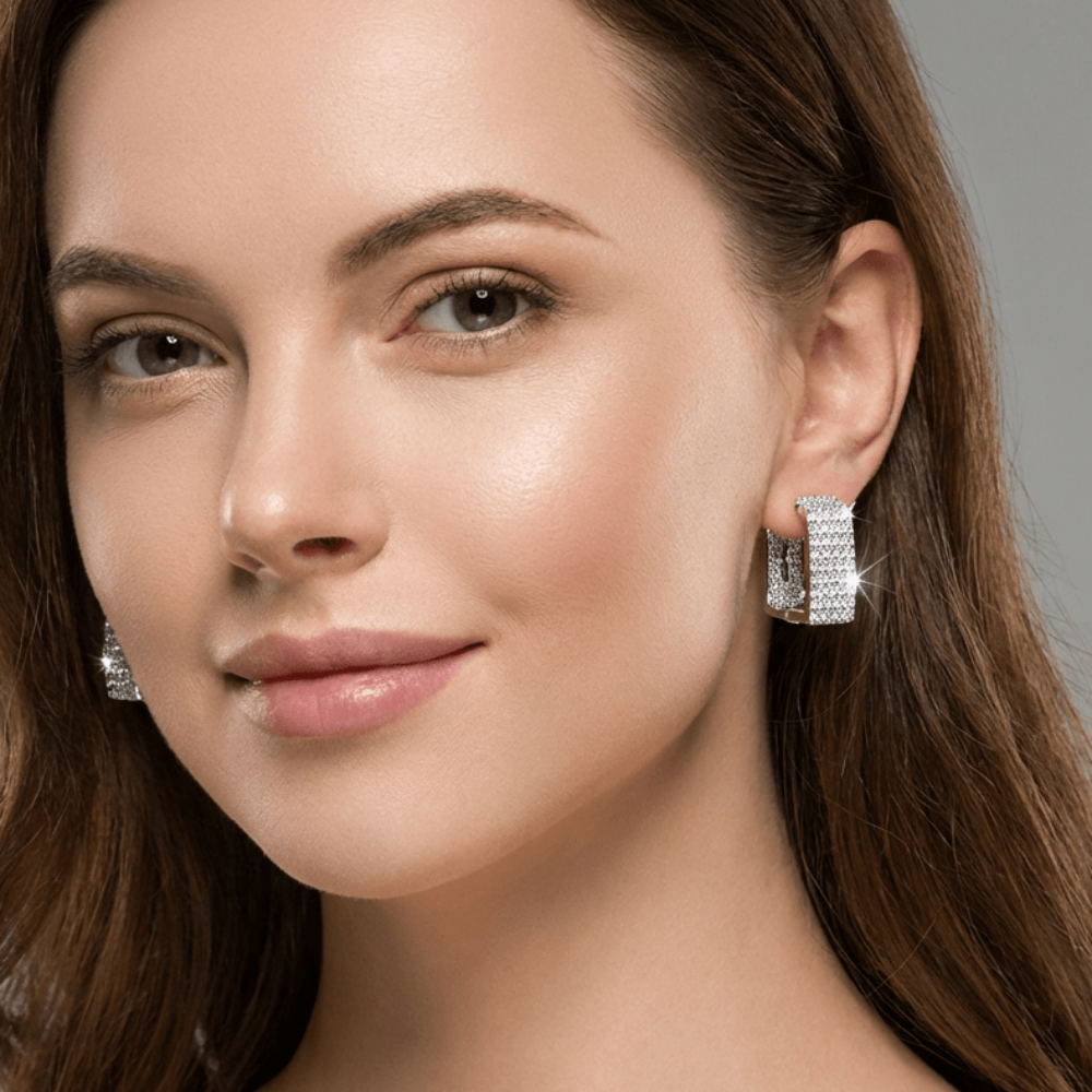 Sterling Silver Square CZ Pavé Hoops