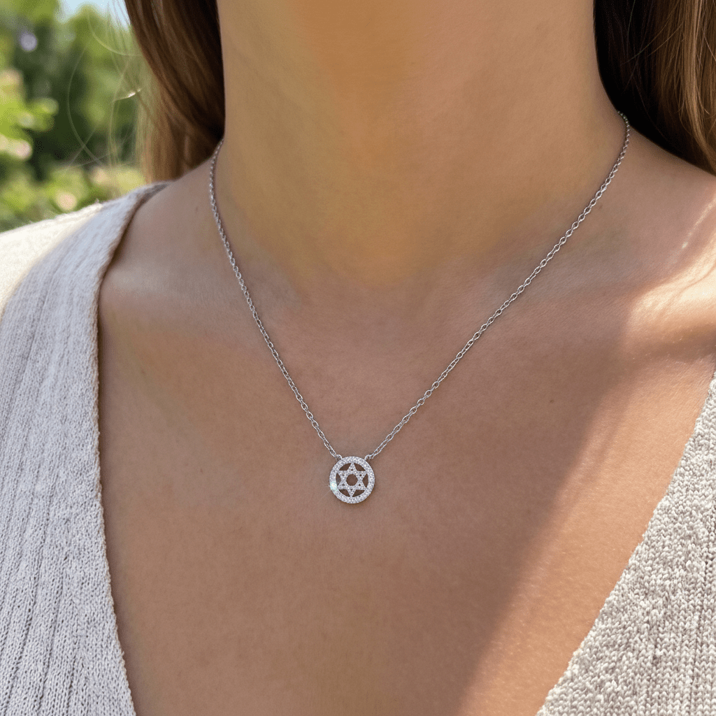 Halo Set Sterling Star of David Necklace