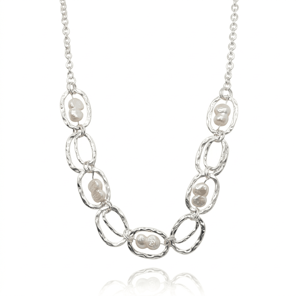 White Baroque Pearl Station Necklace