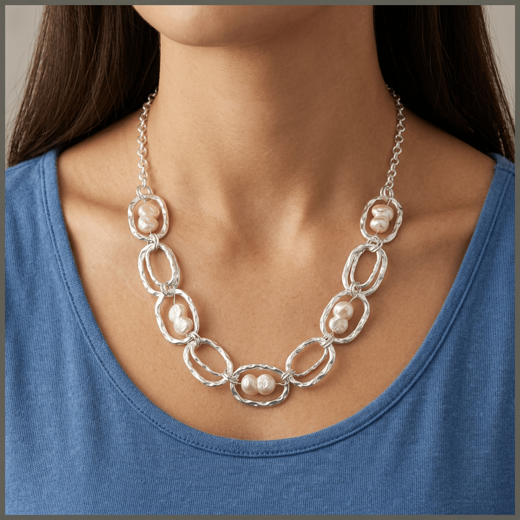 White Baroque Pearl Station Necklace