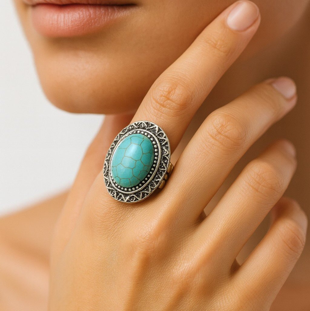 Turquoise Stone Adjustable Dome Ring