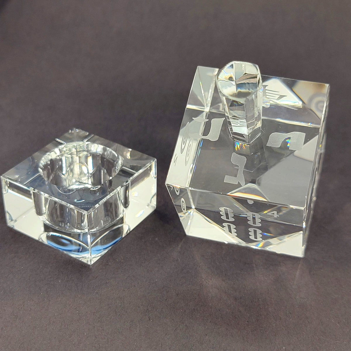 Etched Crystal Mah Jongg Dreidel with Stand