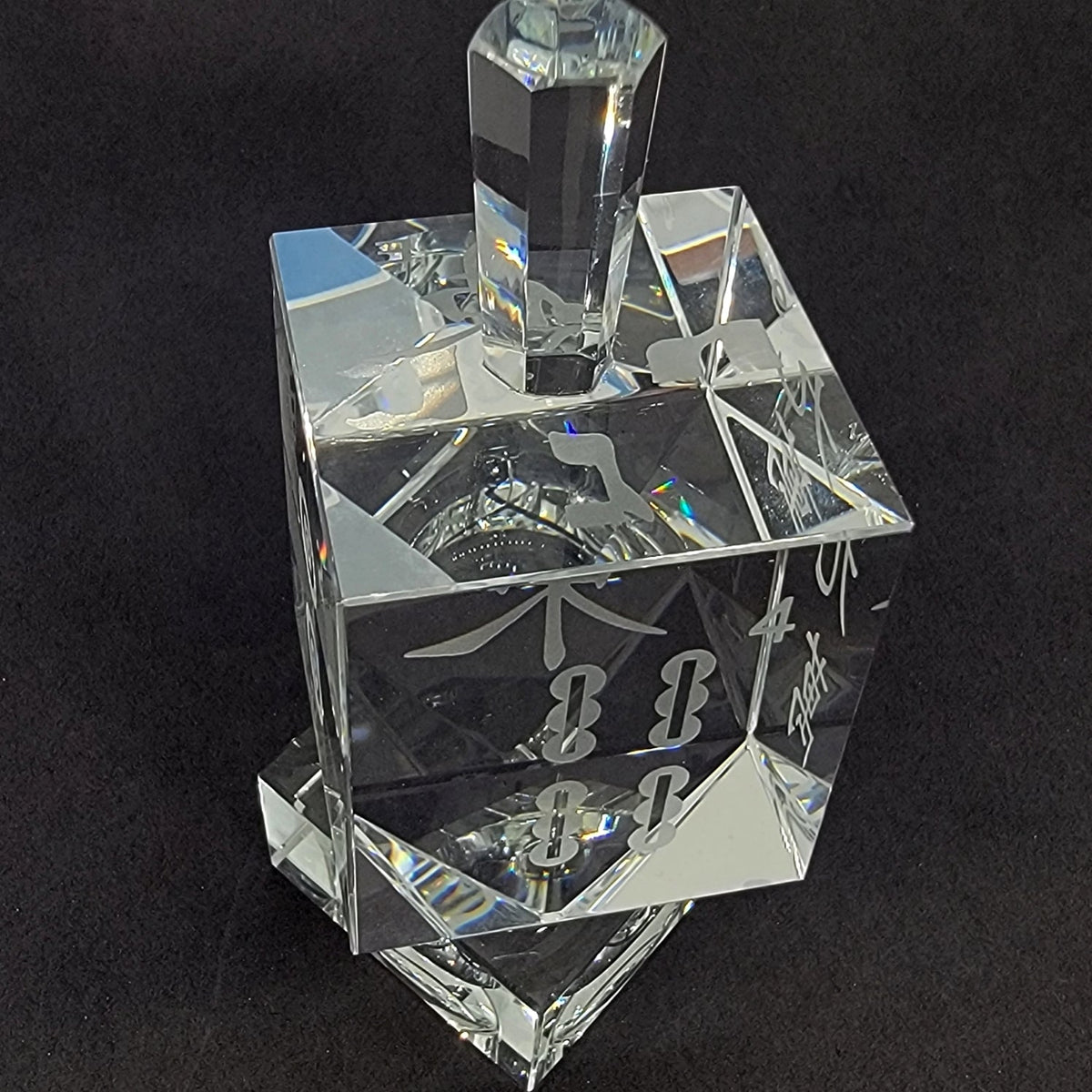 Etched Crystal Mah Jongg Dreidel with Stand