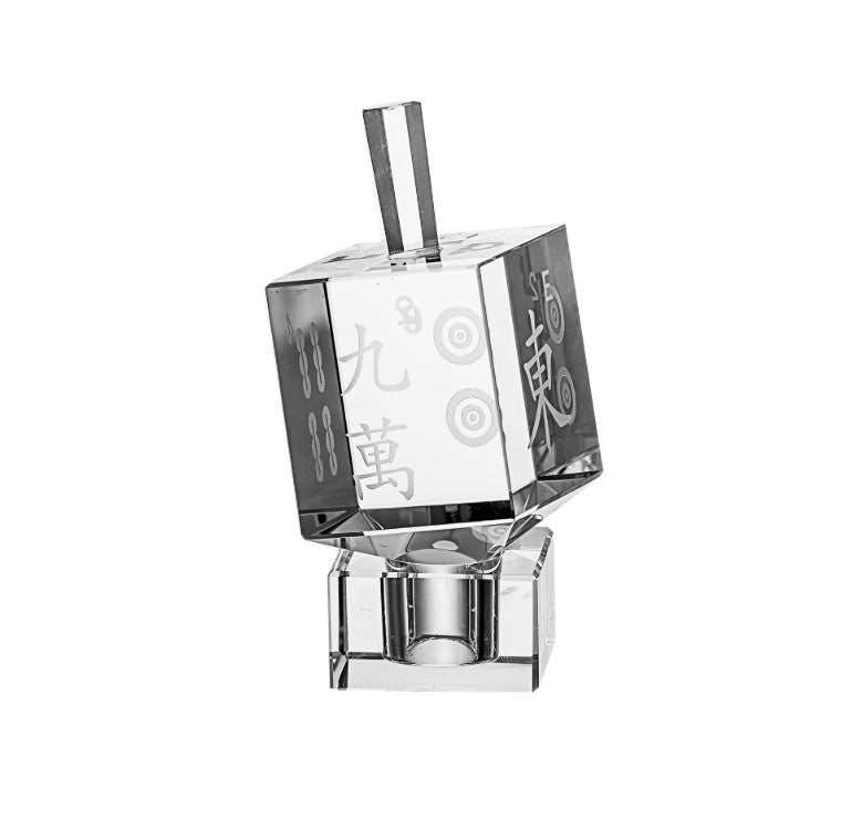 Etched Crystal Mah Jongg Dreidel with Stand