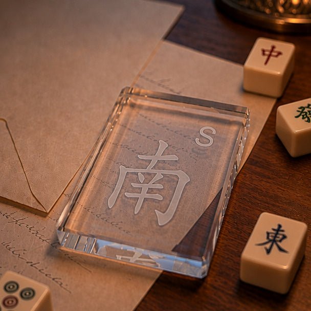 Etched Crystal Mah Jongg Paperweight