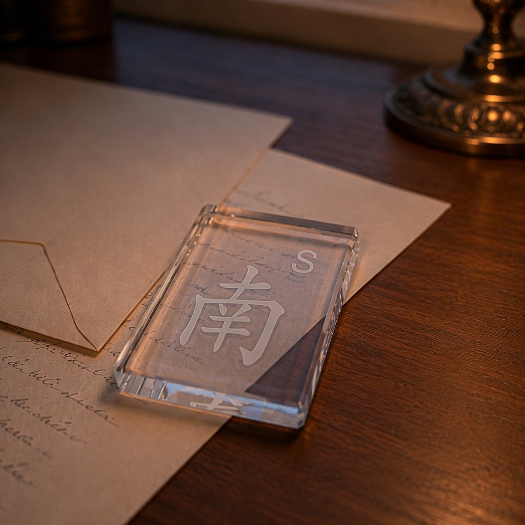 Etched Crystal Mah Jongg Paperweight