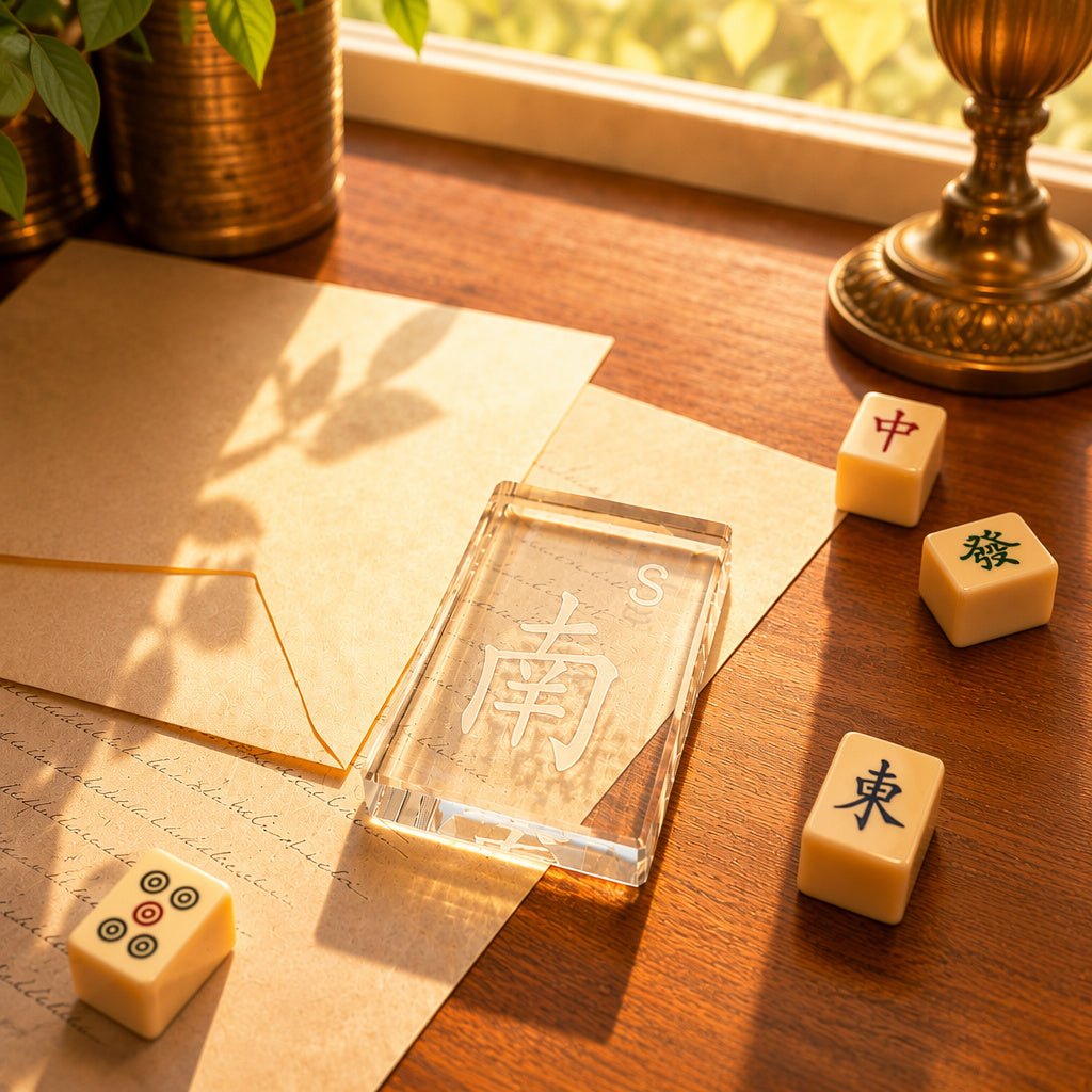 Etched Crystal Mah Jongg Paperweight