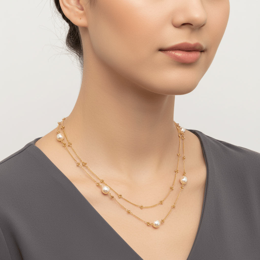 Double Chain Pearl Necklace