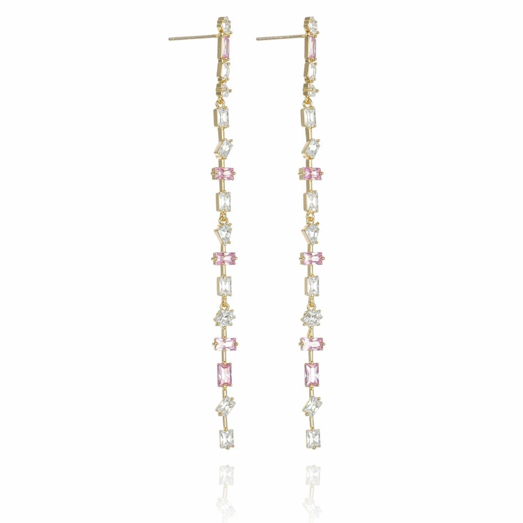 Pink Crystal Linear Drop Earrings