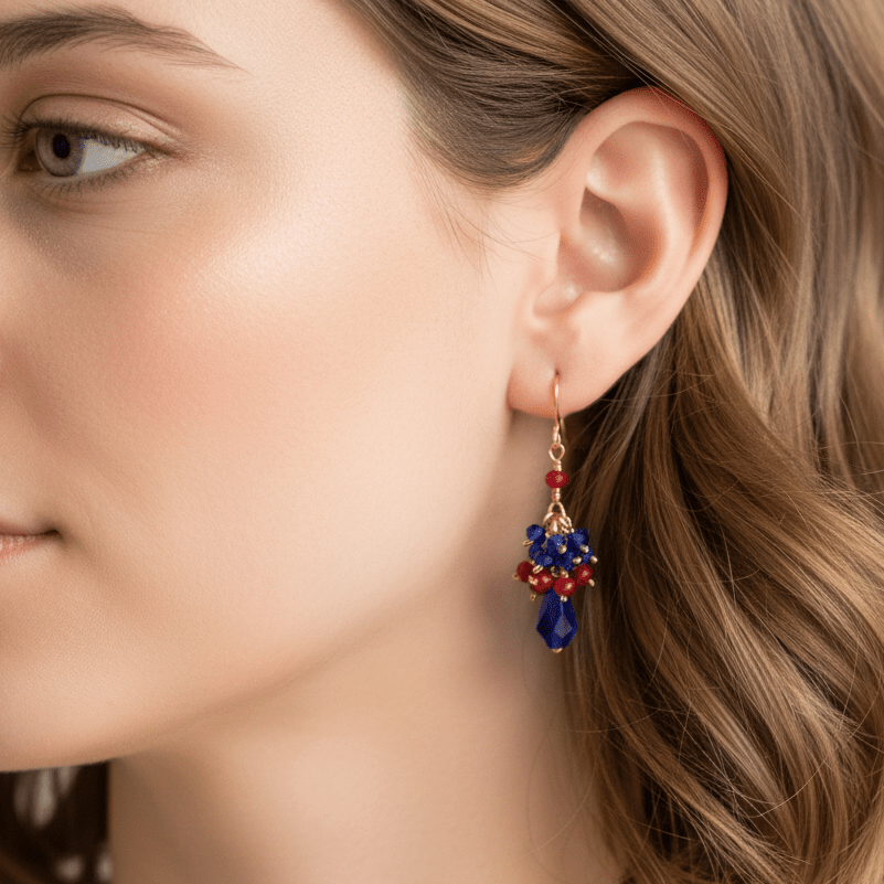 Multi-color Crystal Cluster Earrings - Blue