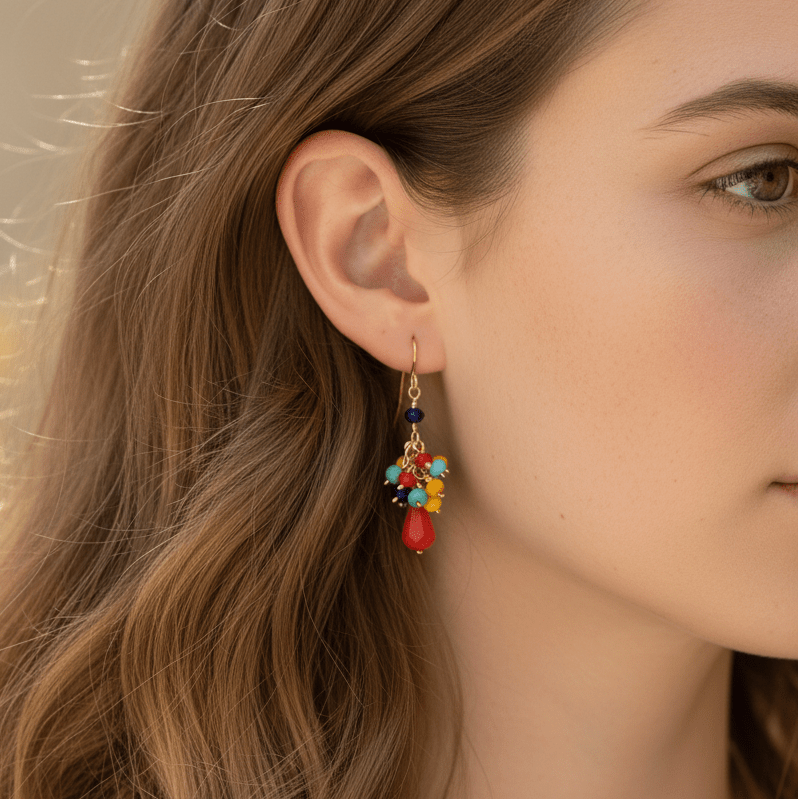 Multi-color Crystal Cluster Earrings - Coral