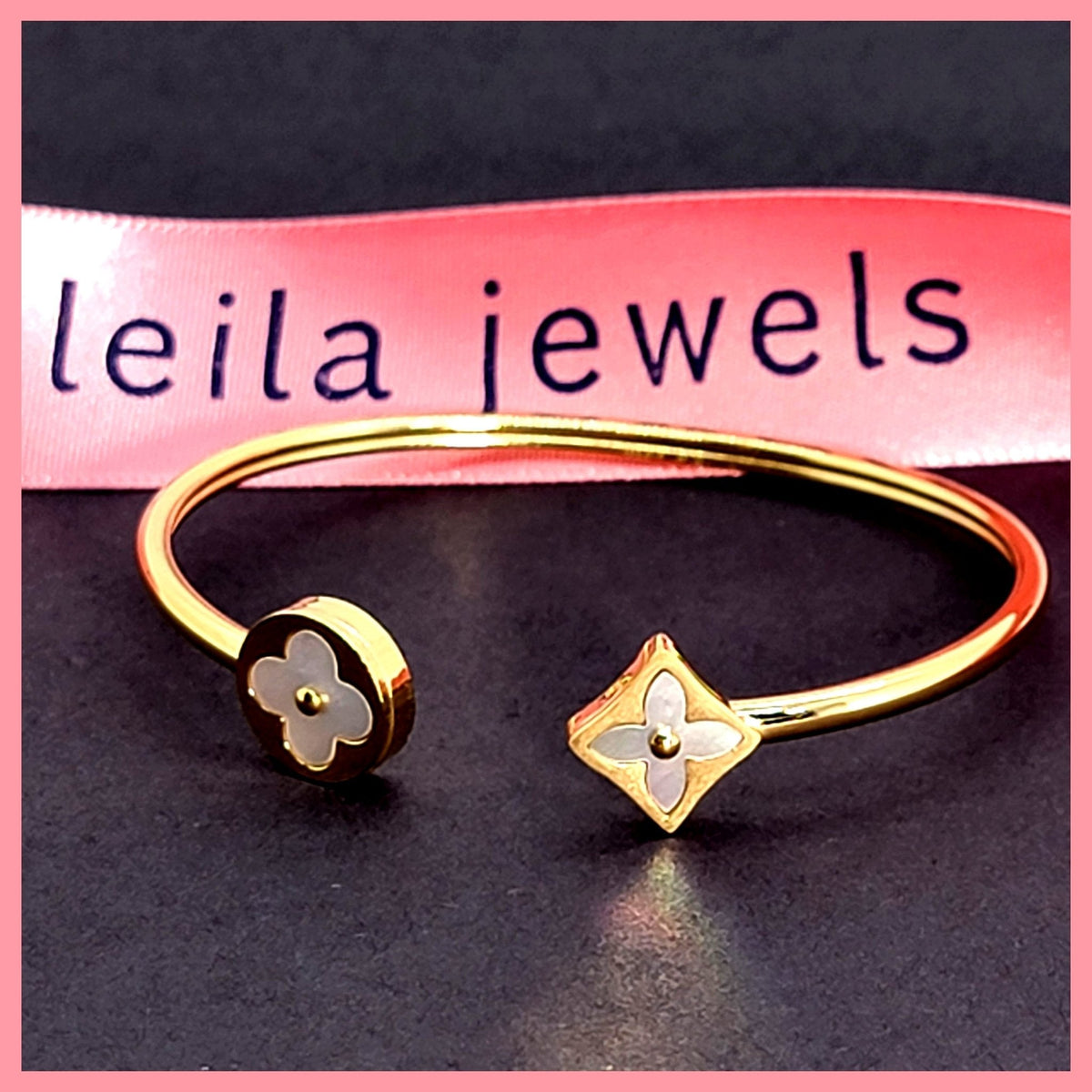 MOP Clover Open Bangle Bracelet
