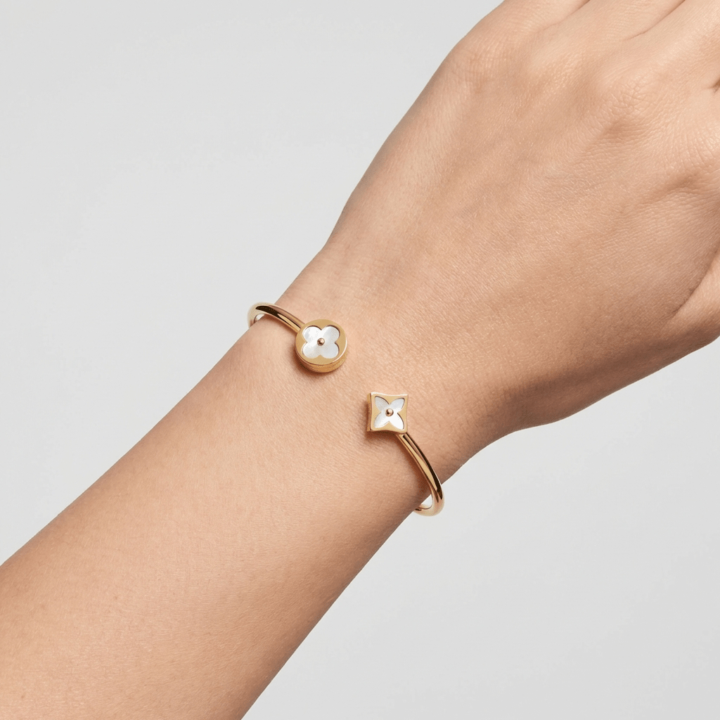 MOP Clover Open Bangle Bracelet