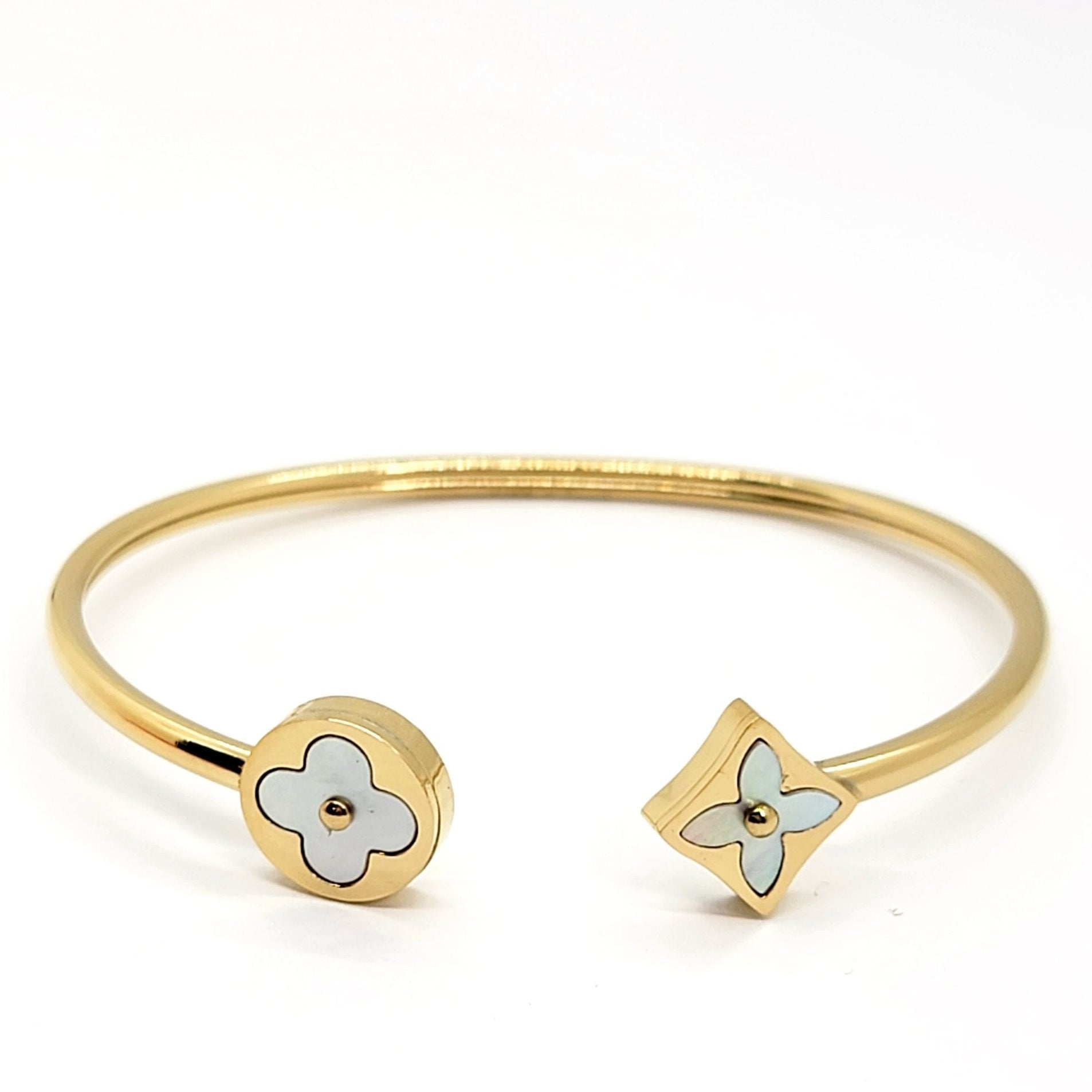 MOP Clover Open Bangle Bracelet