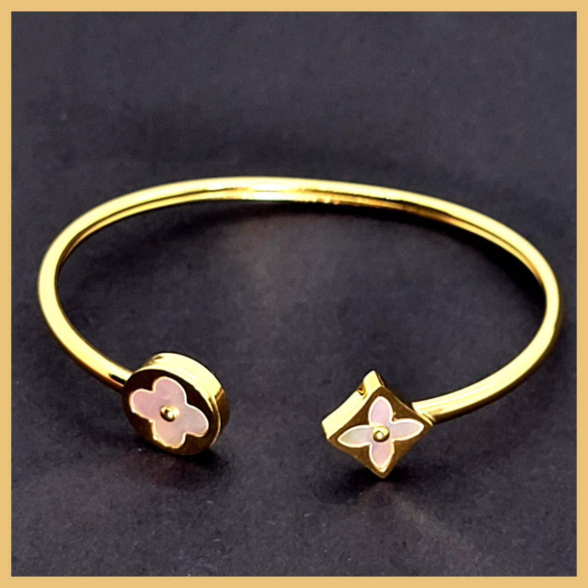 MOP Clover Open Bangle Bracelet
