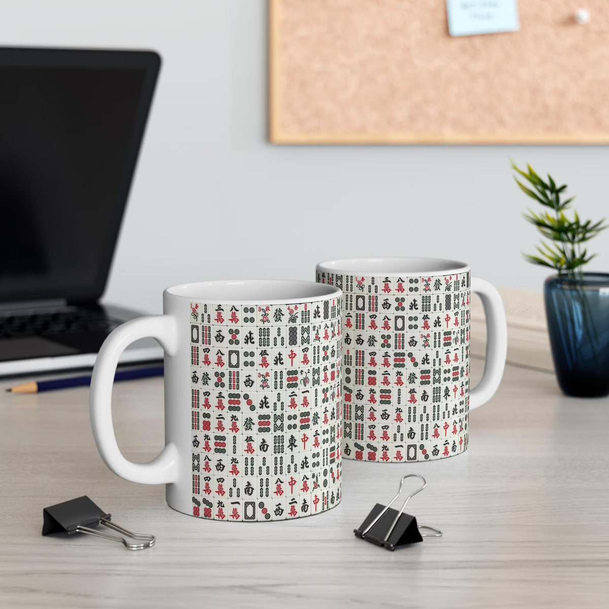 Mah Jongg Tile Pattern Mug | Ceramic 11oz Mahjong Tiles Design