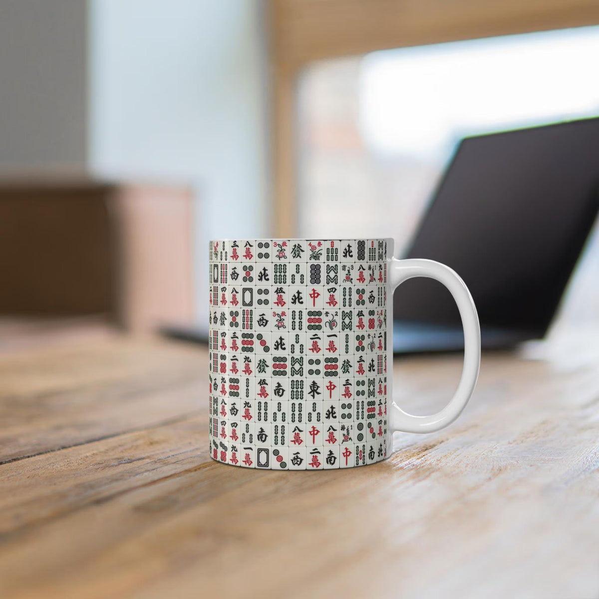 Mah Jongg Tile Pattern Mug | Ceramic 11oz Mahjong Tiles Design