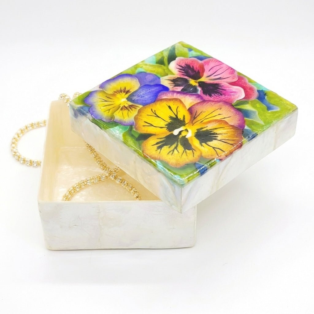 Pretty Pansies Capiz Shell Painted Trinket Box