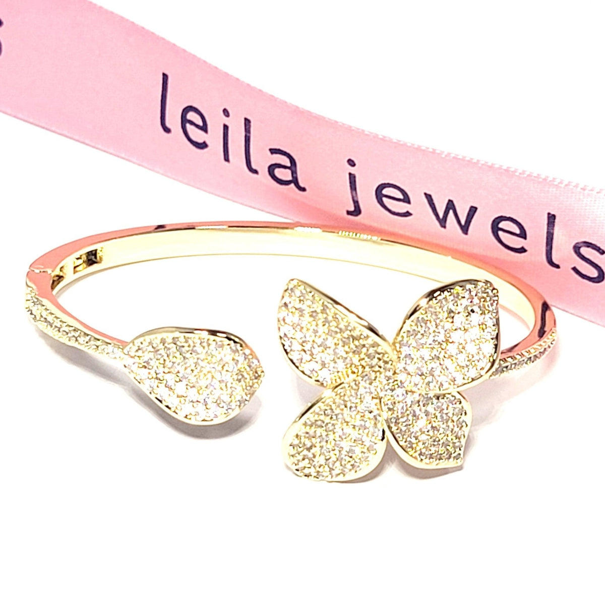 Pavé Flower Open Cuff Bracelet