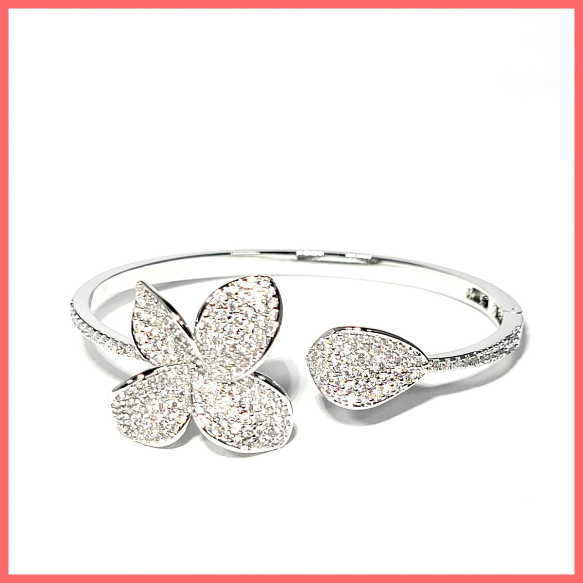 Pavé Flower Open Cuff Bracelet