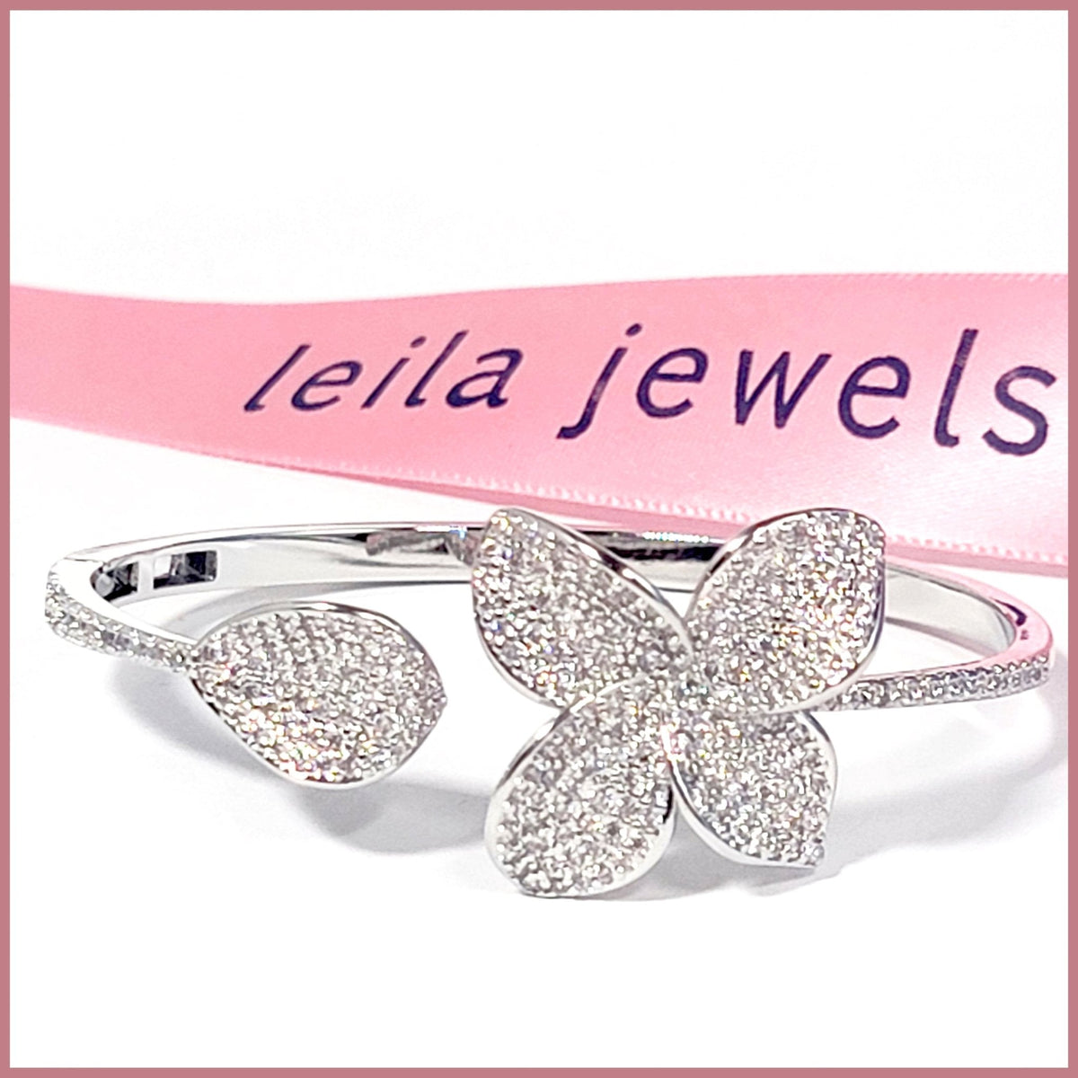 Pavé Flower Open Cuff Bracelet