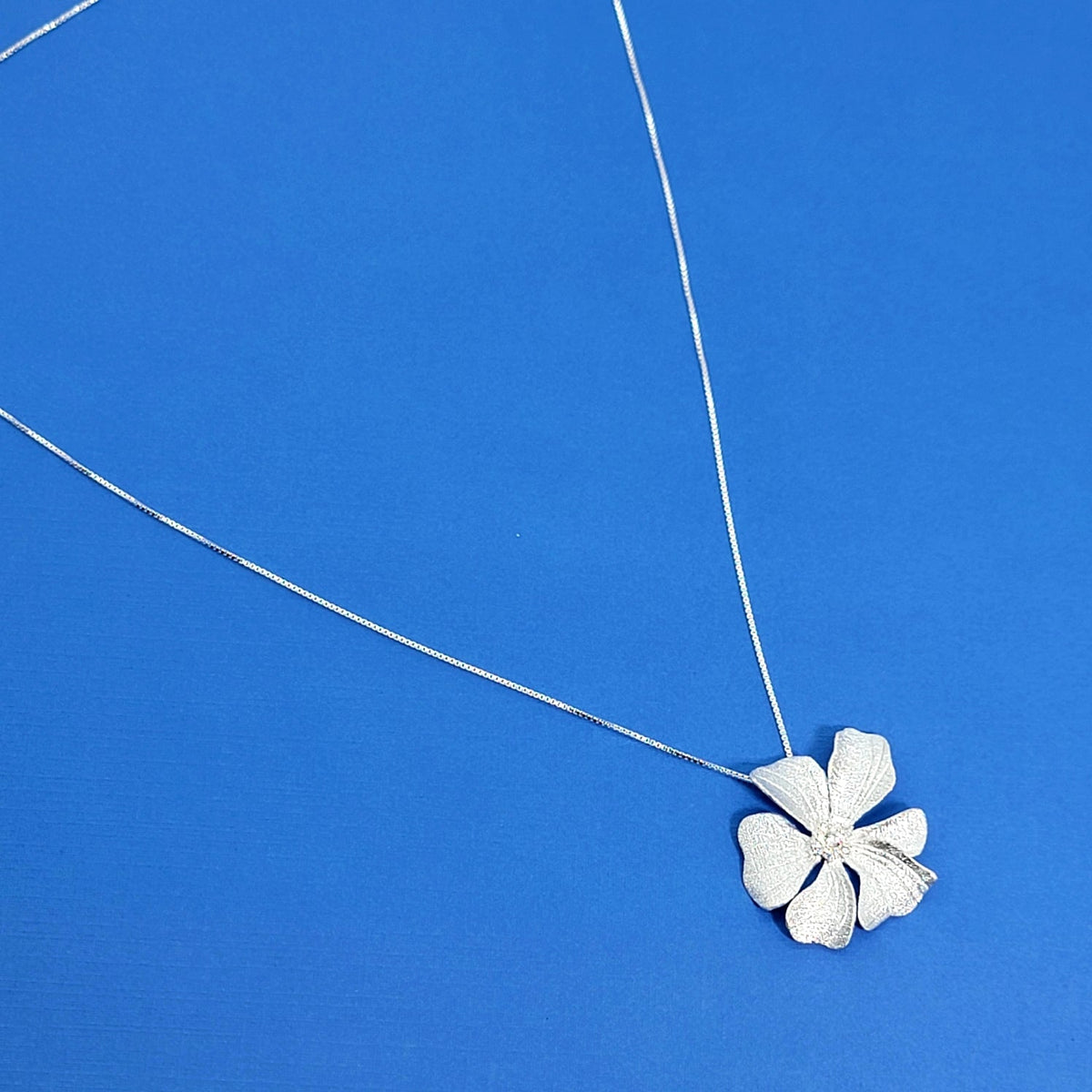 Sterling Silver Peony Pendant Necklace with CZ Pavé