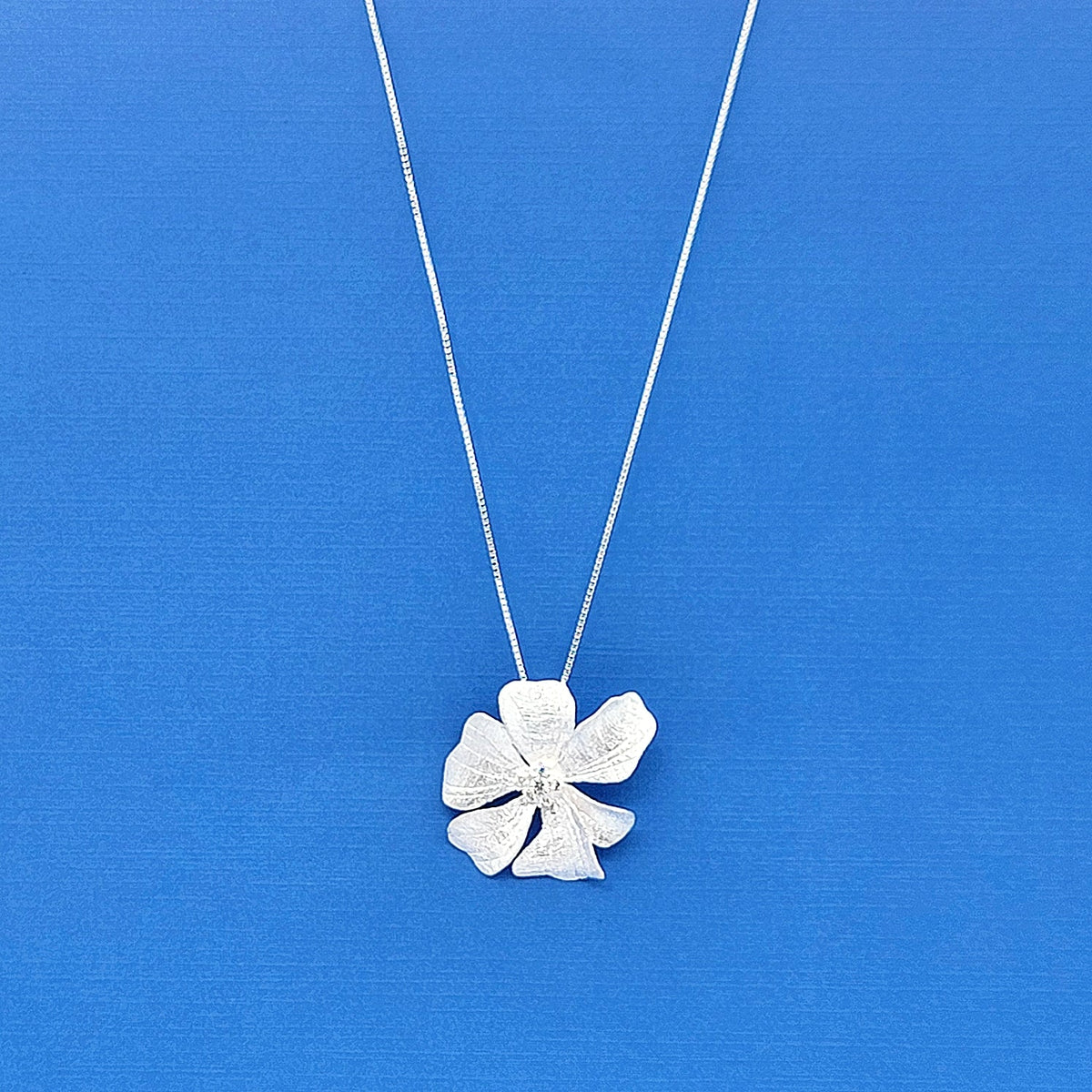 Sterling Silver Peony Pendant Necklace with CZ Pavé