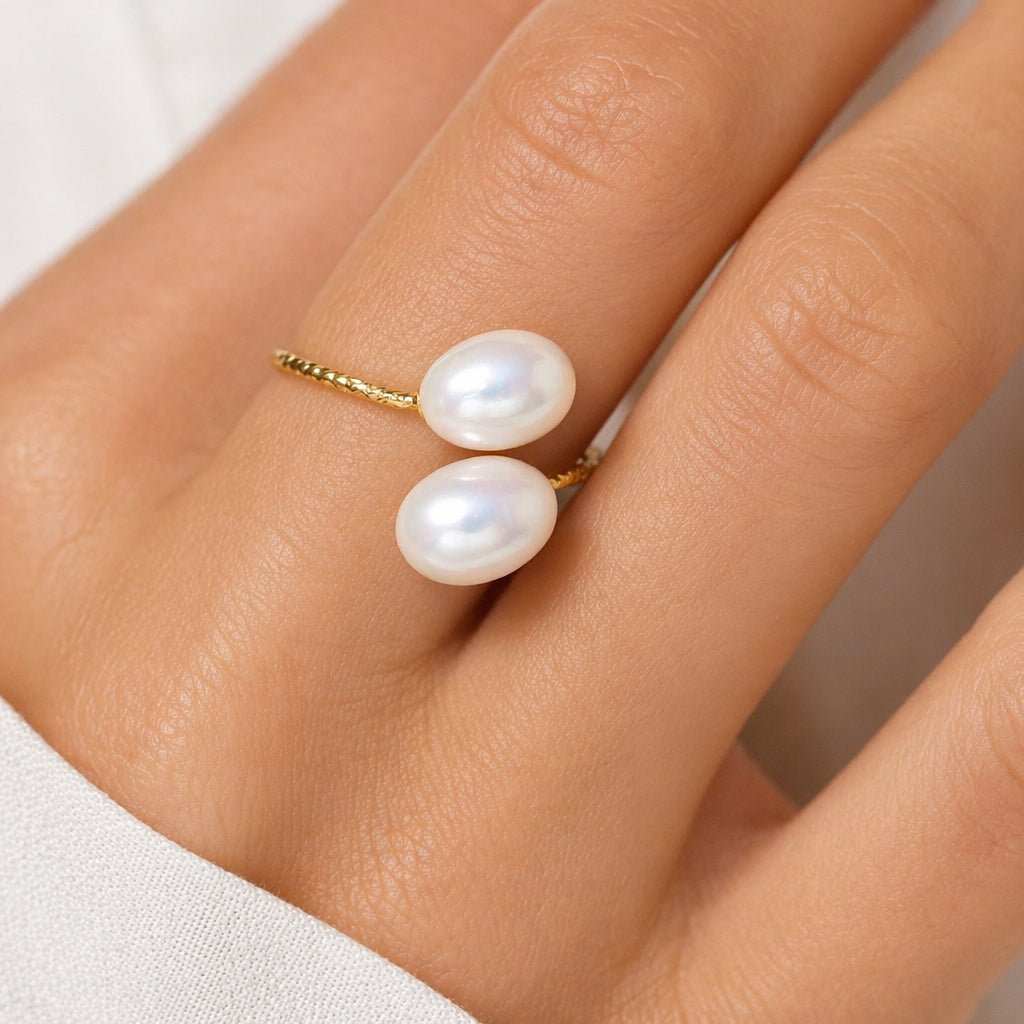 Adjustable Double Pearl Ring
