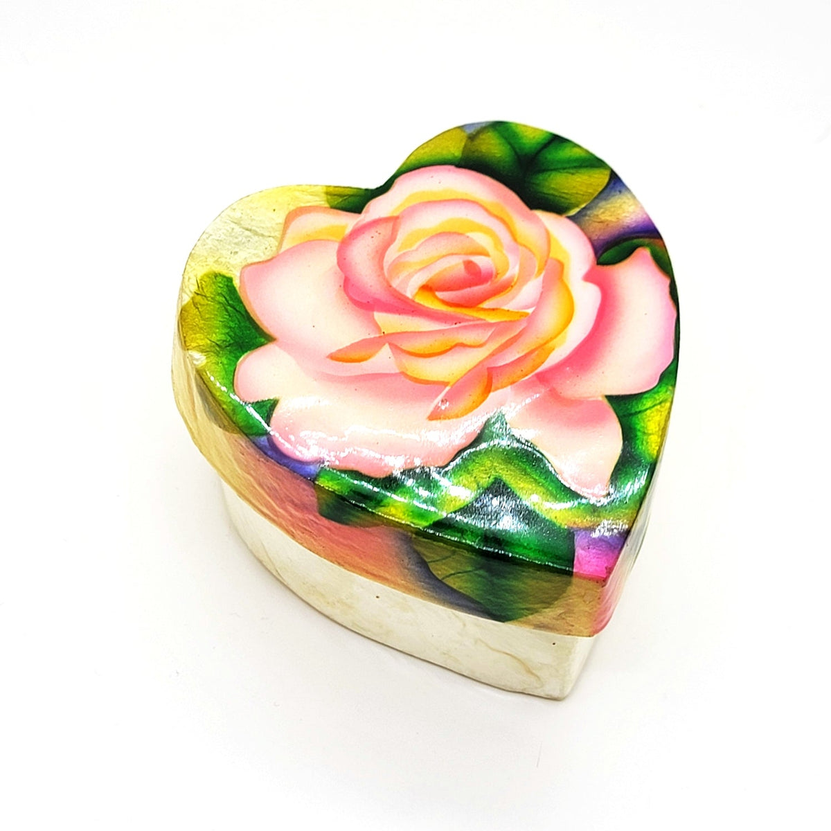 Rose Heart Capiz Shell Painted Trinket Box