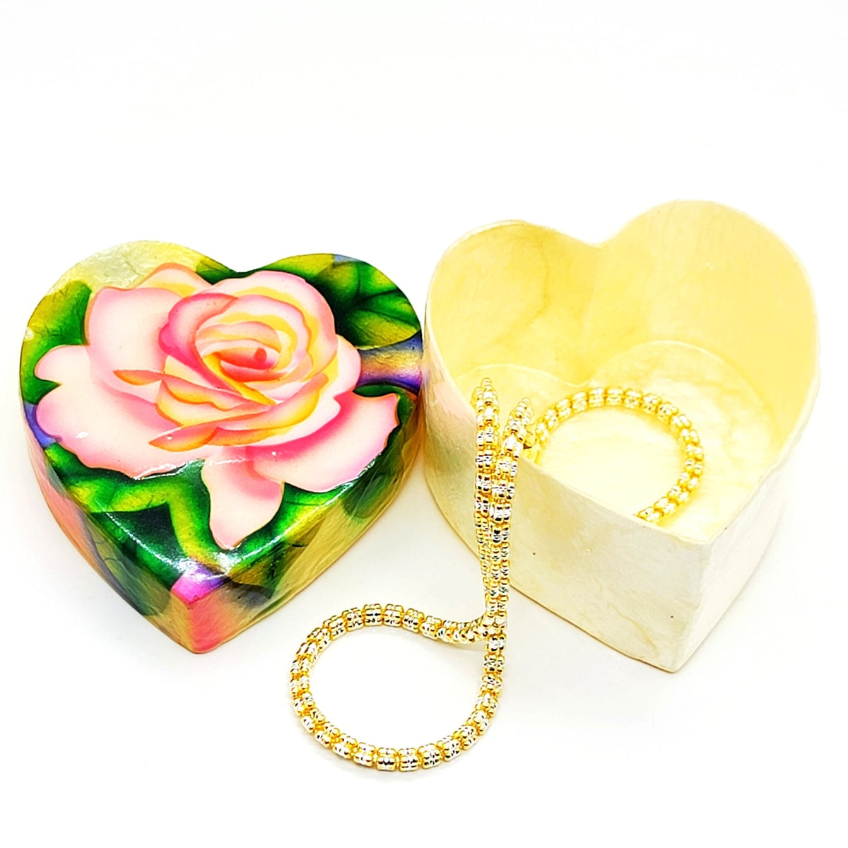 Rose Heart Capiz Shell Painted Trinket Box