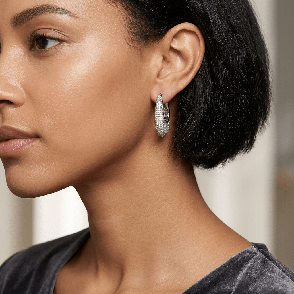 Crystal Pavé Teardrop Hoop Earrings