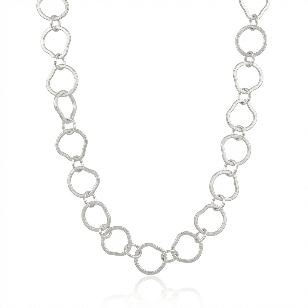 Brushed Sterling Silver Irregular Link Necklace