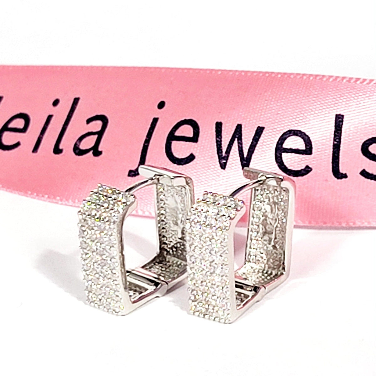 Sterling Silver Square CZ Pavé Hoops
