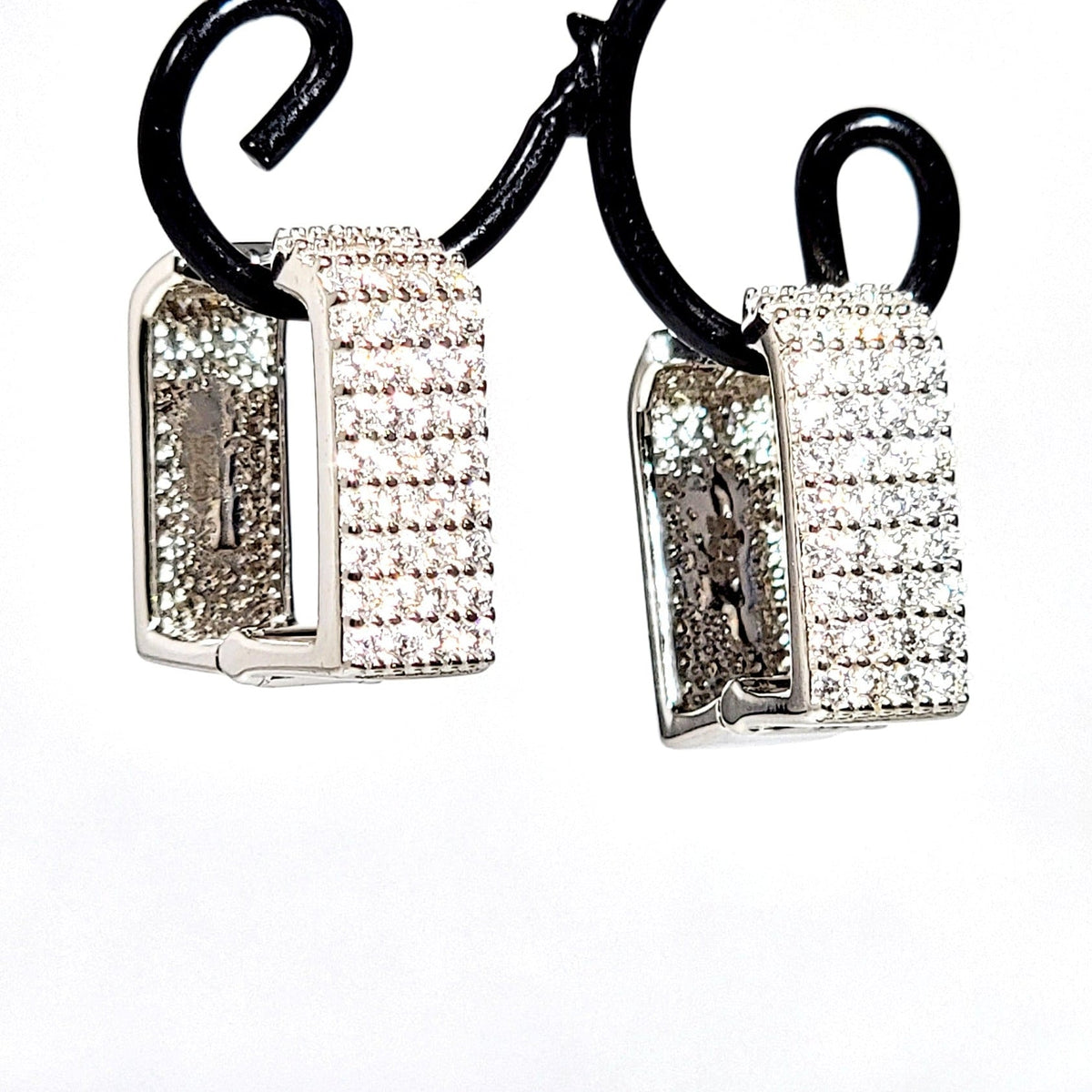 Sterling Silver Square CZ Pavé Hoops