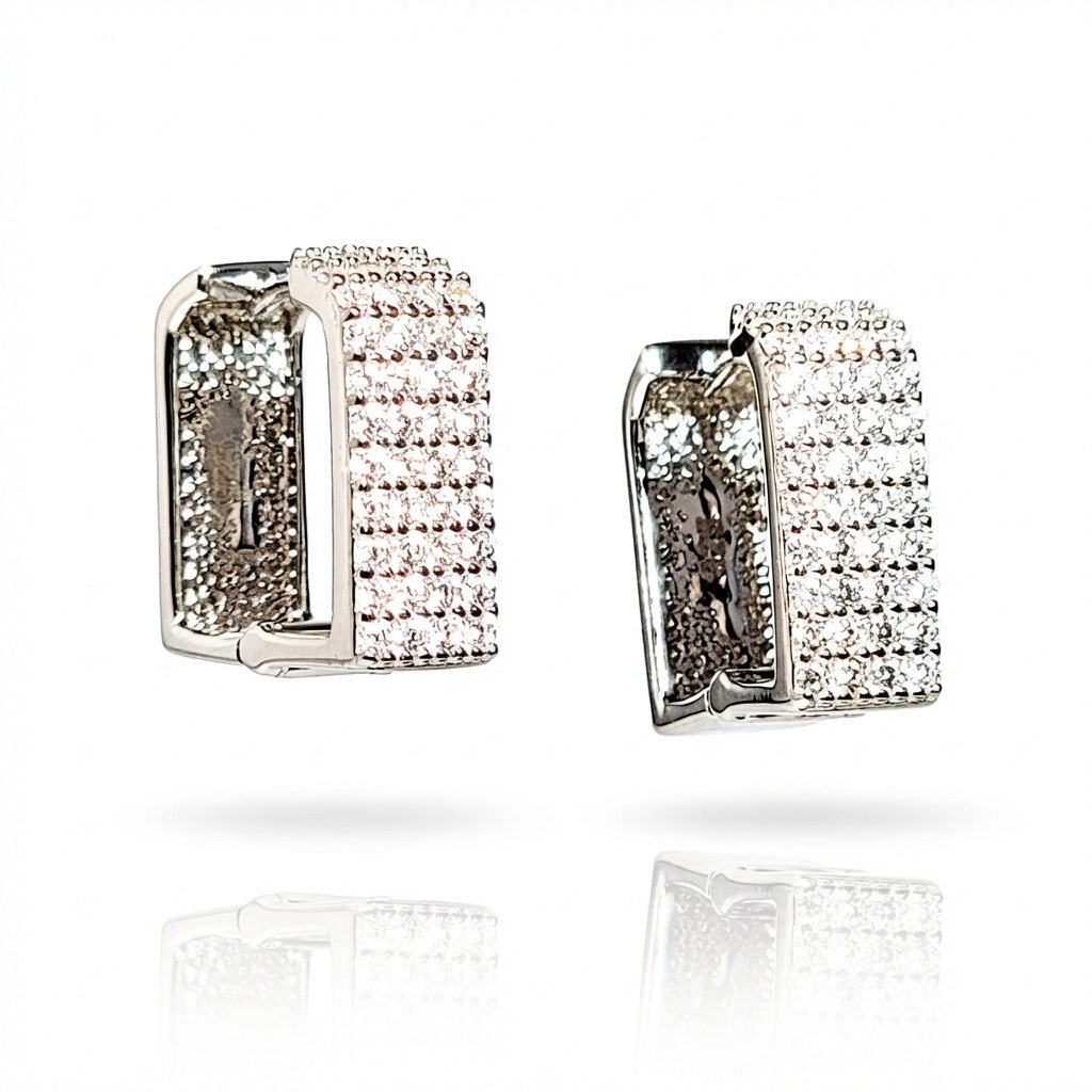 Sterling Silver Square CZ Pavé Hoops