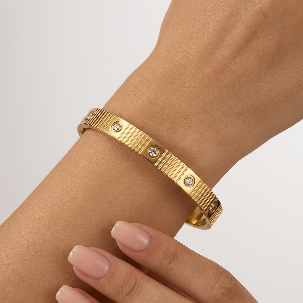 Crystal-Studded Hinged Bangle Bracelet