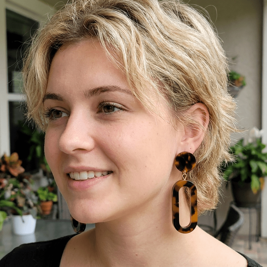 Long Tortoise Resin Earrings
