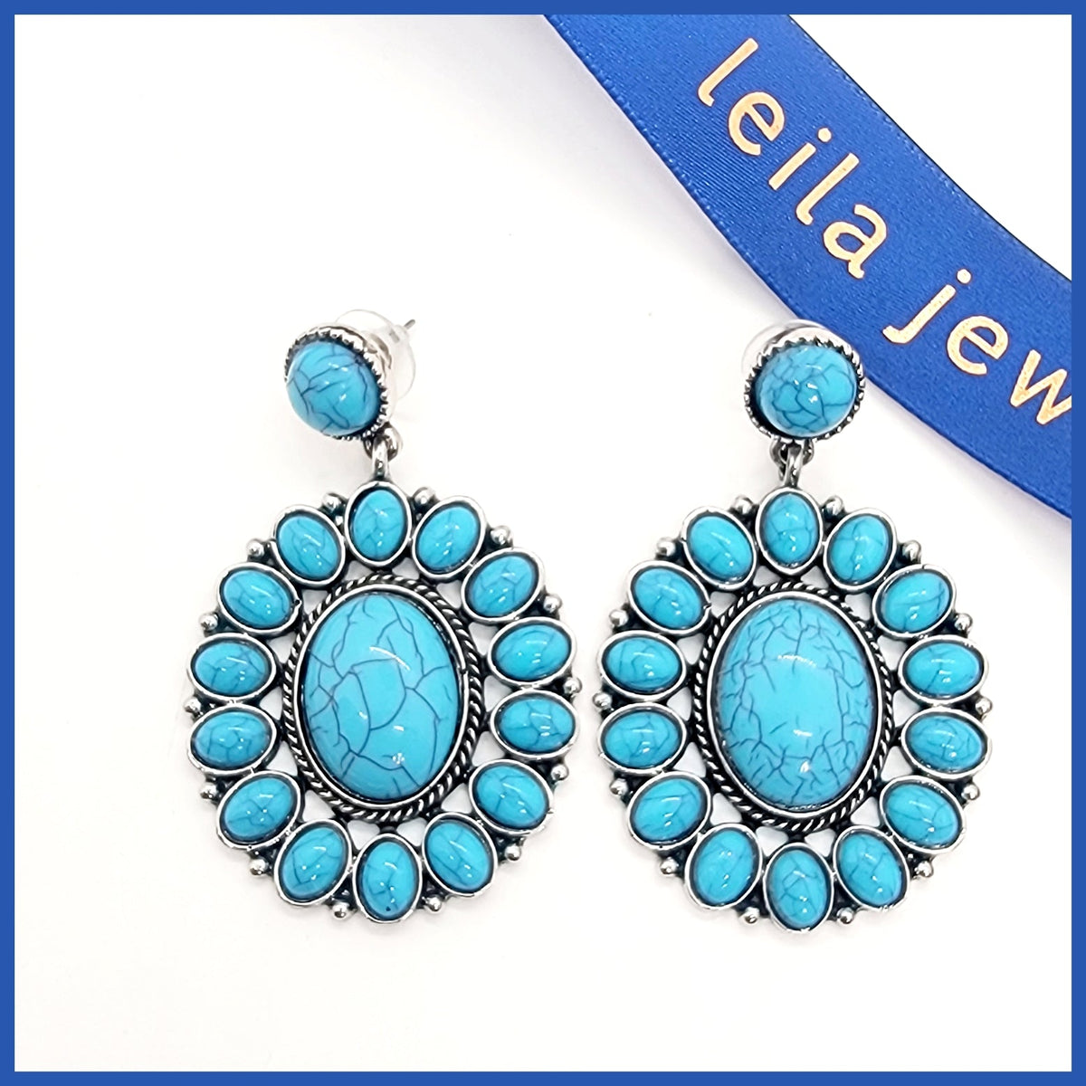 Oval Turquoise Drop Earrings