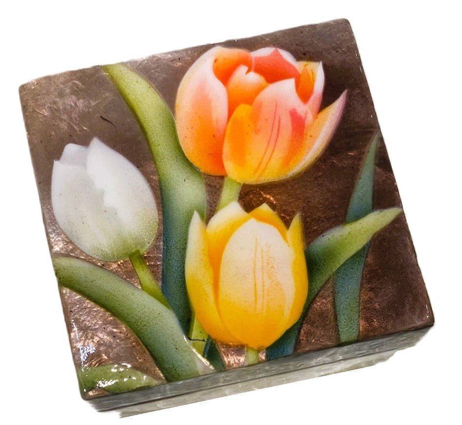 Tulip Flower Capiz Shell Painted Trinket Box