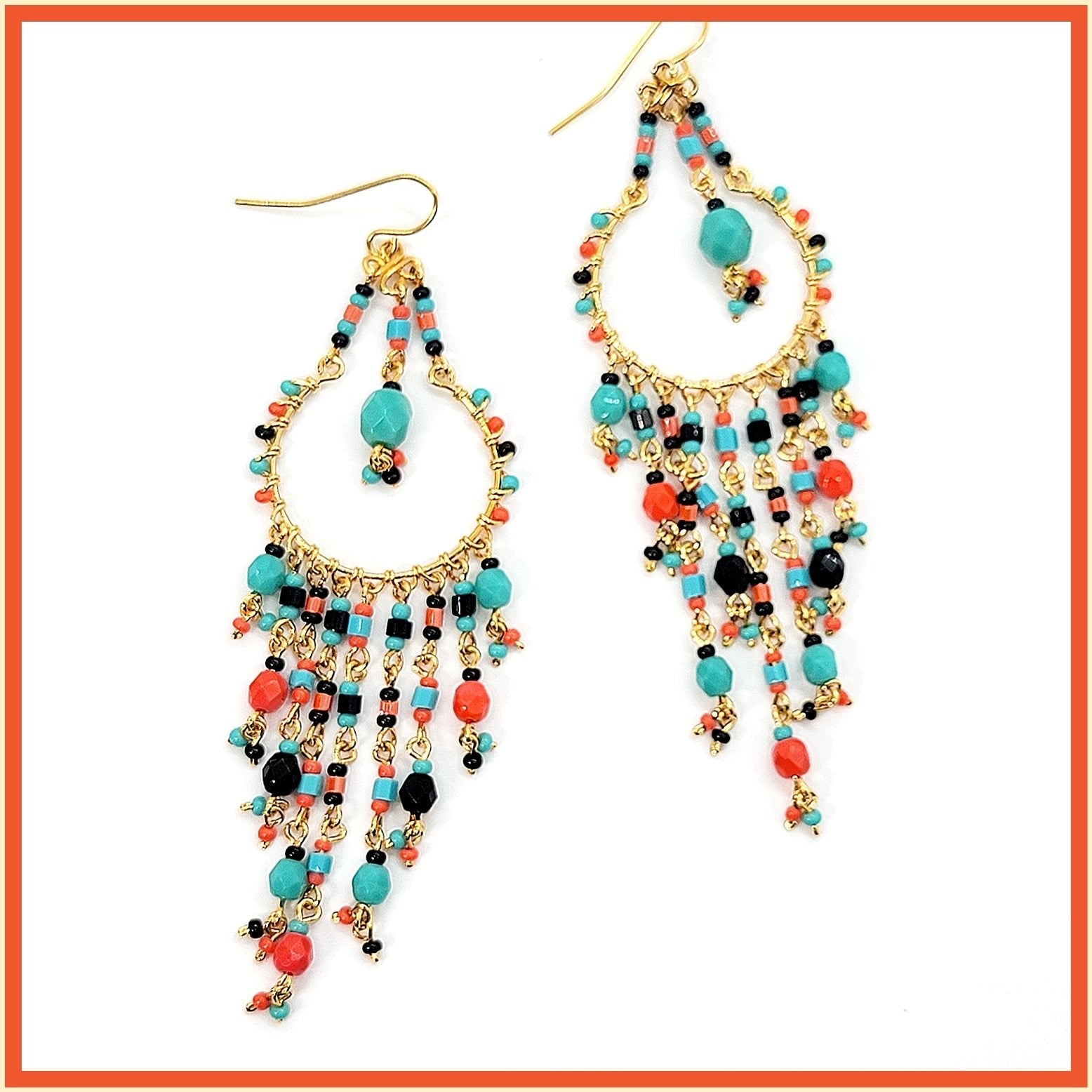 Handmade Beaded Chandelier Earrings - Turquoise Drop