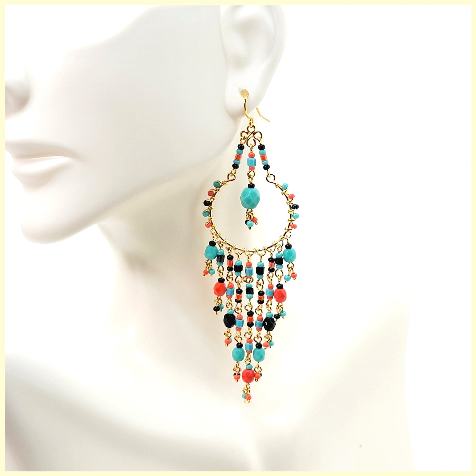 Handmade Beaded Chandelier Earrings - Turquoise Drop