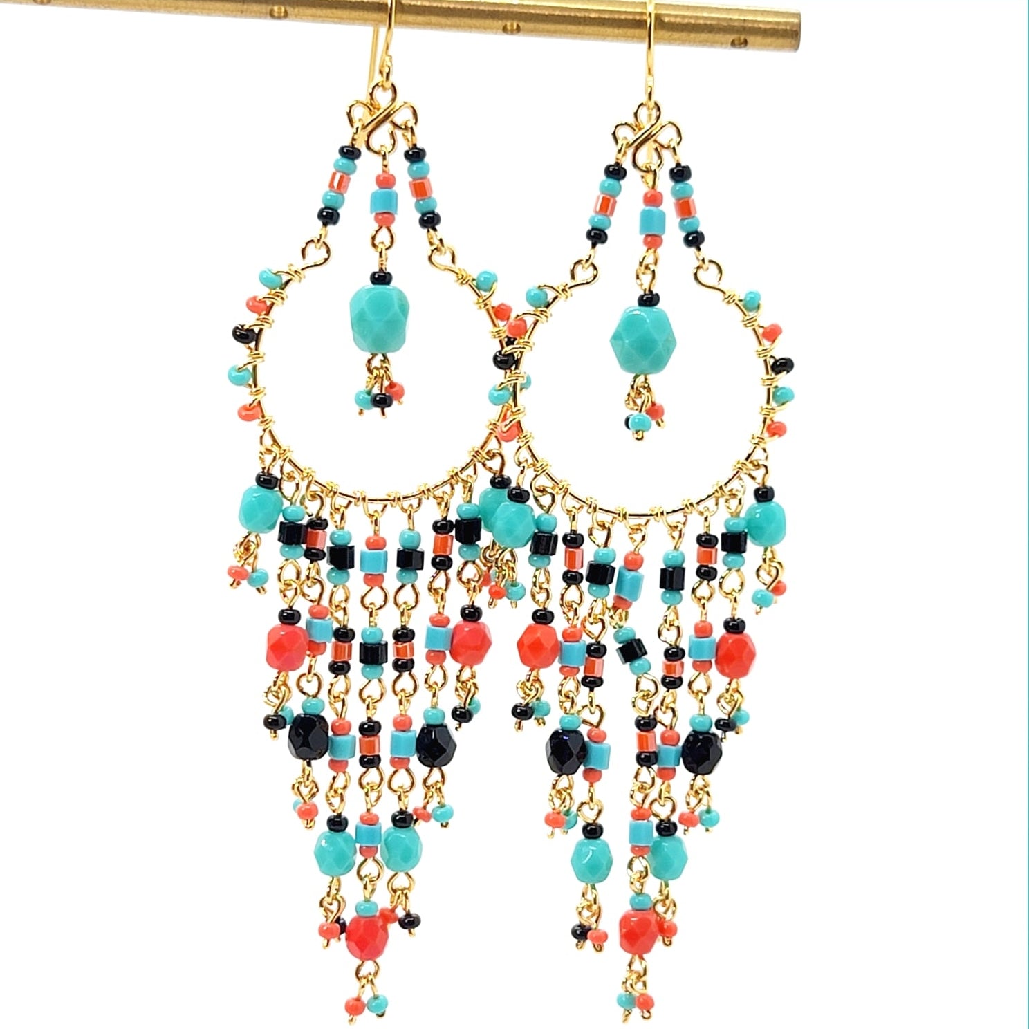 Handmade Beaded Chandelier Earrings - Turquoise Drop