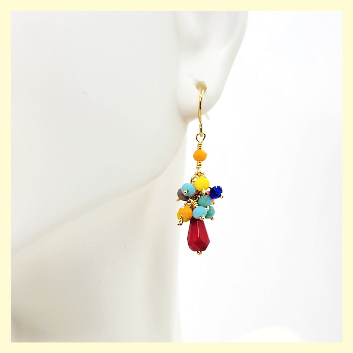 Multi-color Crystal Cluster Earrings - Red