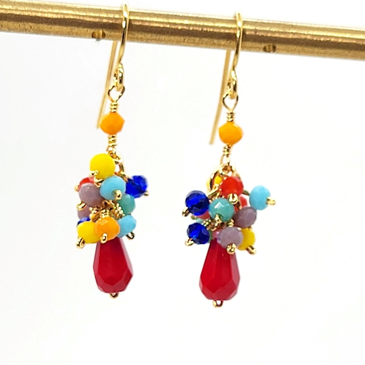 Multi-color Crystal Cluster Earrings - Red