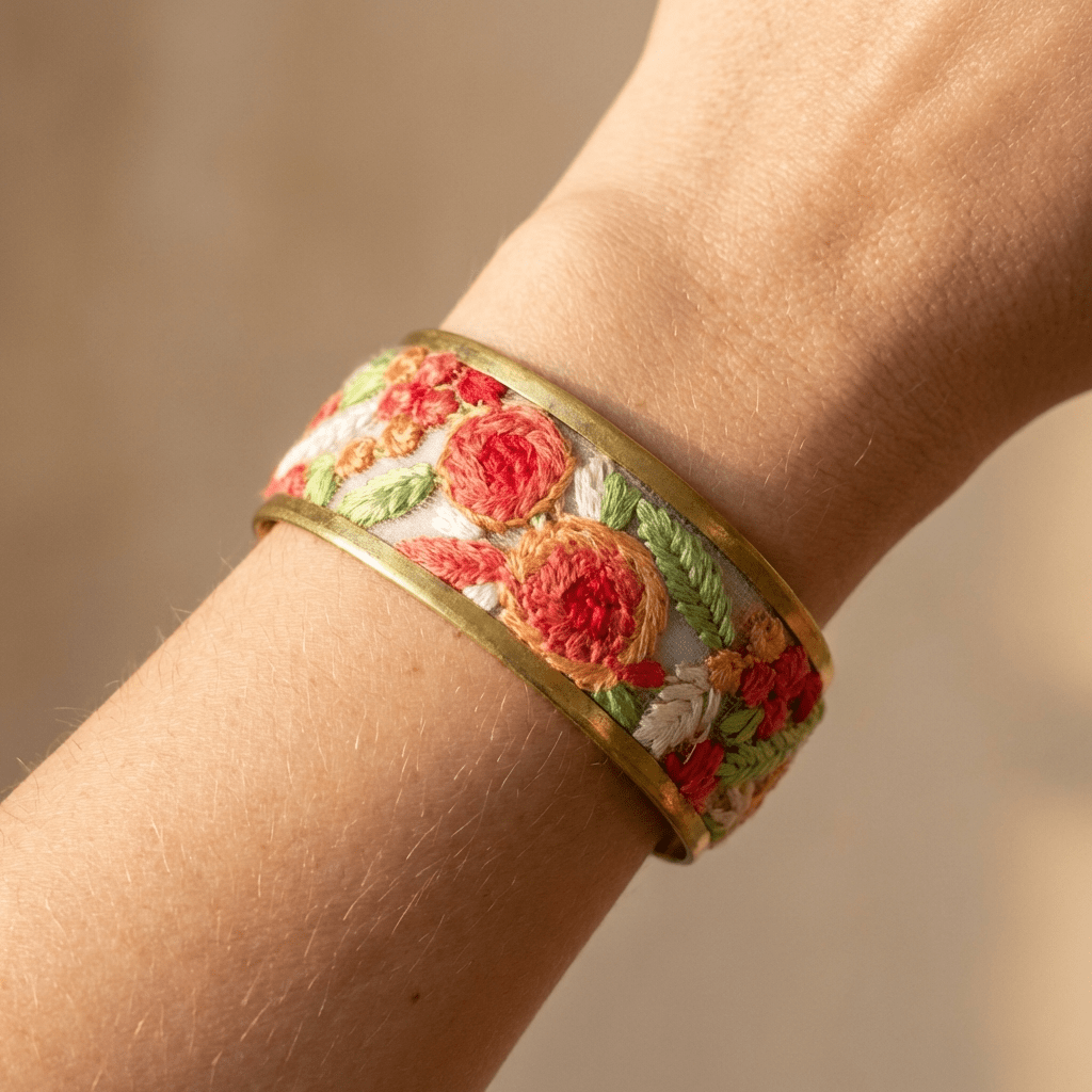 Cottage Floral Embroidered Cuff Bracelet