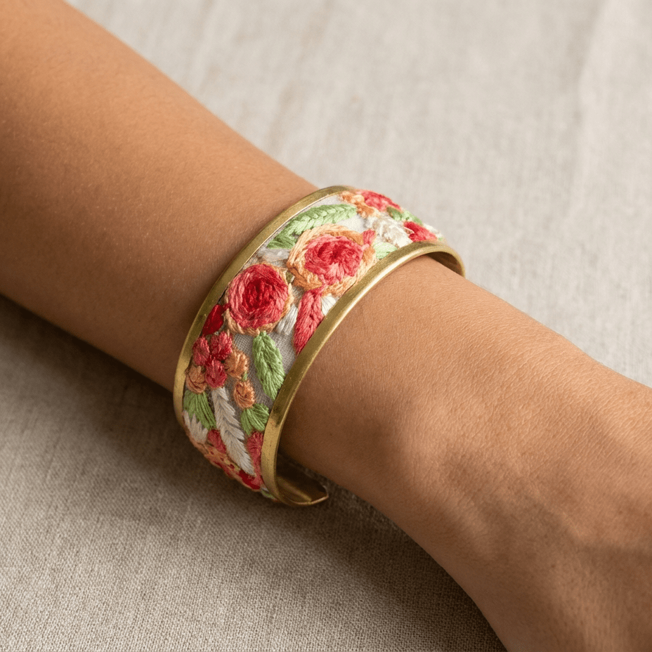 Cottage Floral Embroidered Cuff Bracelet